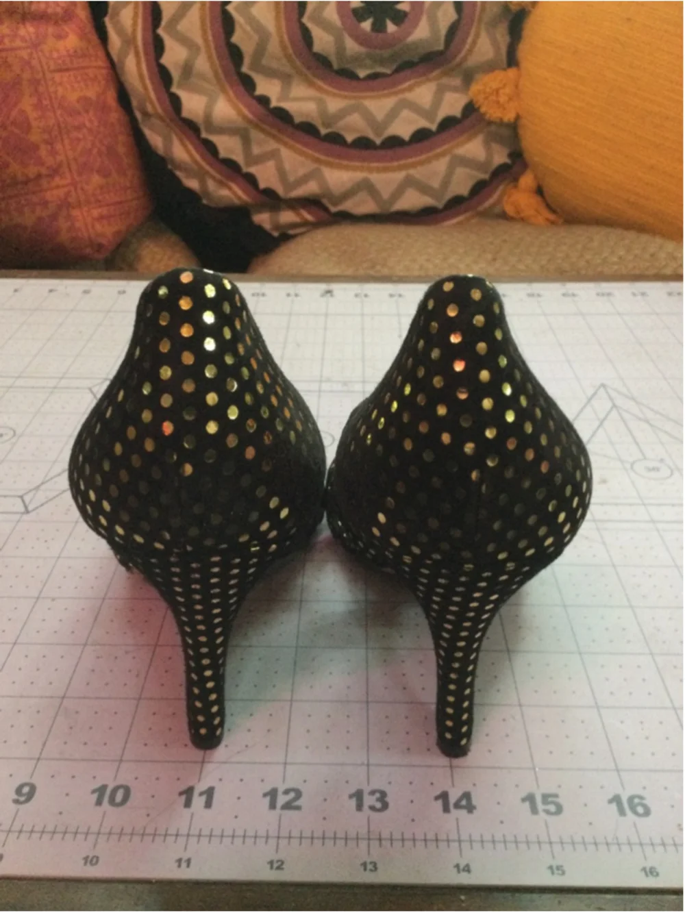 Women's Brian Atwood Black Gold Polka Dot Wedge Heels Size 8.5